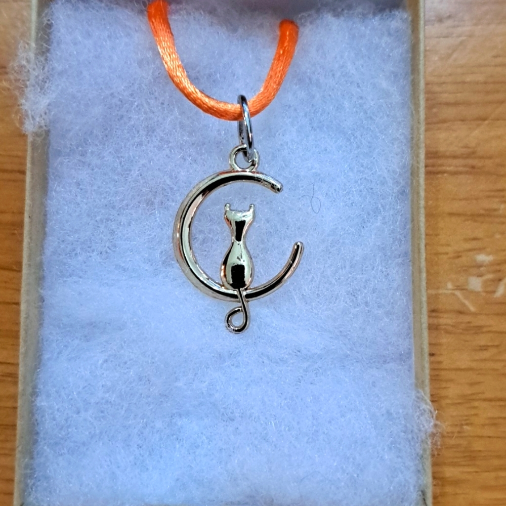 Gold Cat In Moon Necklace